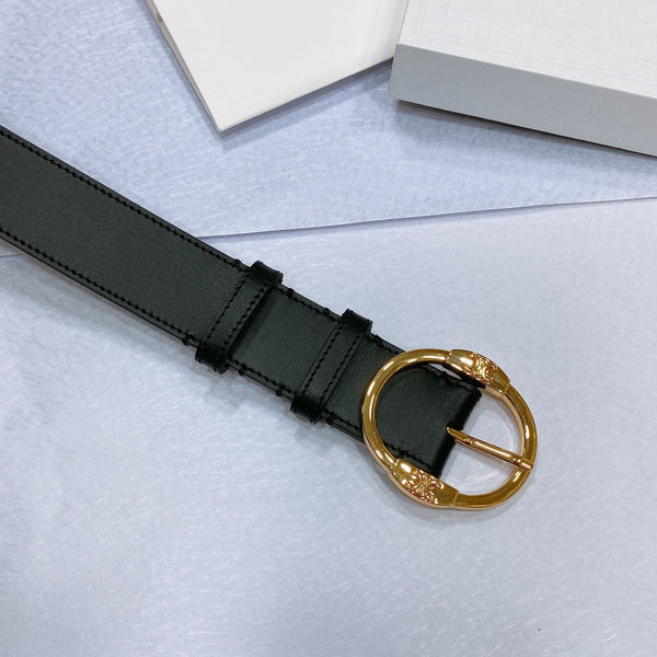 CL LARGE 35MM TWIN TRIOMPHE BELT IN BLACK CALFSKIN GOLD HARDWARE