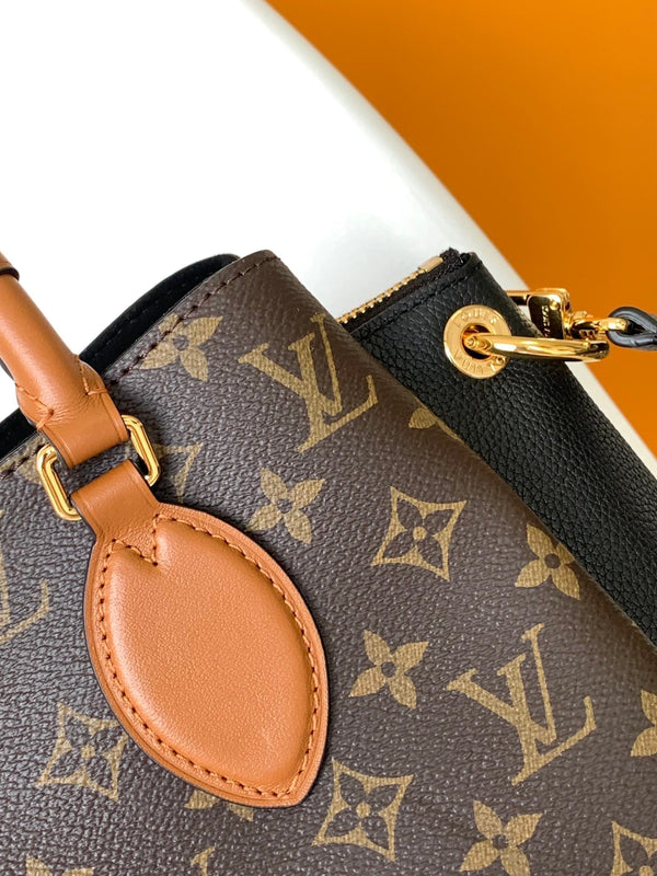 Borsa a mano LV Opéra 36 cm in tela monogramma marrone e pelle di mucca GHW