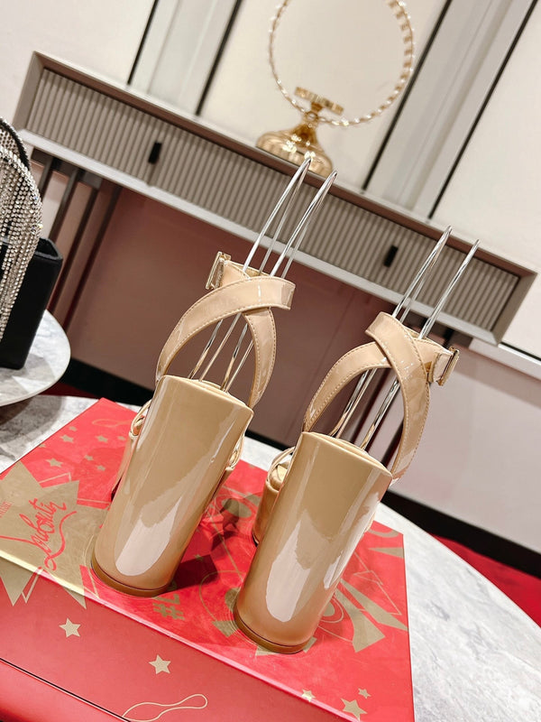 CL Loubi Bee Alta Sandal 13cm Beige Leather 825354