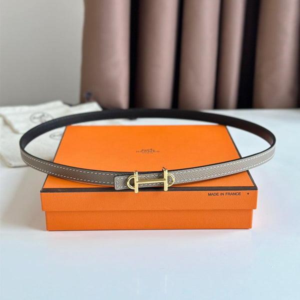 HM GAMMA BUCKLE & REVERSIBLE KHAKI BROWN AND BLACK LEATHER STRAP 13MM GOLD HARDWARE