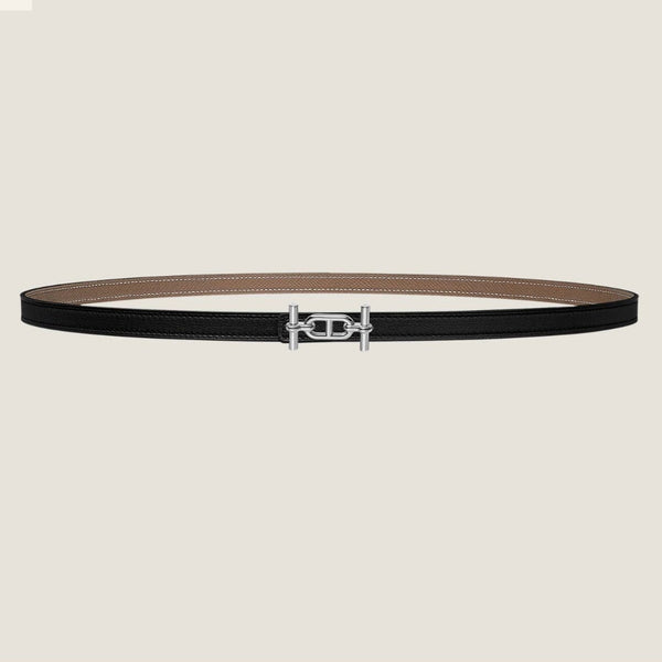 FIBBIA HM ANCRE E CINTURINO REVERSIBILE IN PELLE NERA E MARRONE KAKI 13 MM FERRAMENTA ARGENTO