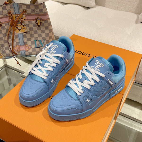 LV 1AHTB0 Trainer Sneaker Blue Monogram-Embossed Leather Lace 626732