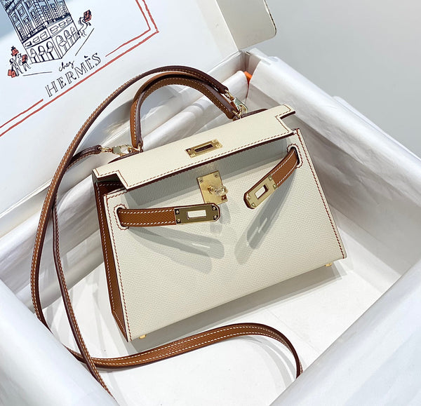 HM Mini Kelly 19cm Cream Gold Epsom Silver Hardware