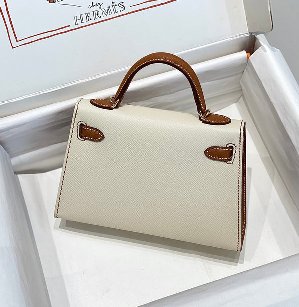 HM Mini Kelly 19cm Cream Gold Epsom Silver Hardware