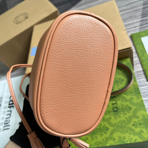 GG OPHIDIA MINI 19 BUCKET TELA ROSA CHIARO E PELLE DI VITELLO