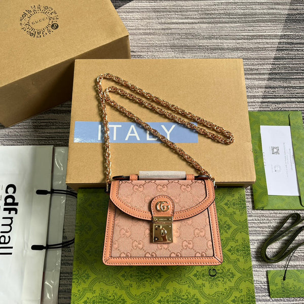 BORSA A MANO GG OPHIDIA MINI 17 IN TELA ROSA CHIARO