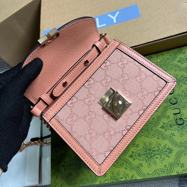 BORSA A MANO GG OPHIDIA MINI 17 IN TELA ROSA CHIARO
