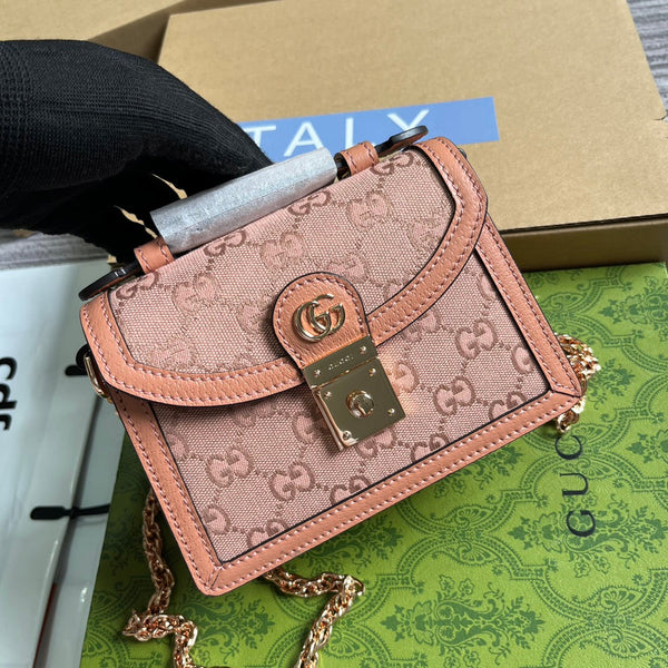 BORSA A MANO GG OPHIDIA MINI 17 IN TELA ROSA CHIARO