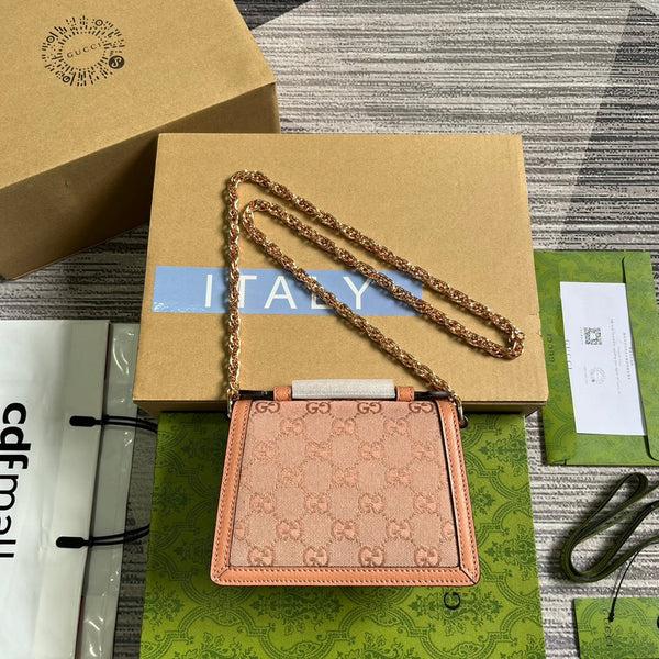 BORSA A MANO GG OPHIDIA MINI 17 IN TELA ROSA CHIARO