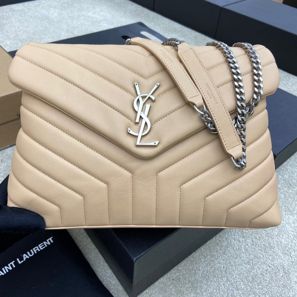 LOULOU MEDIUM 32 CREAM QUILTED LEATHER SILVER HARDWARE
