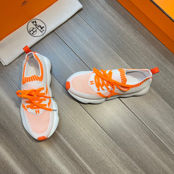 SNEAKER SLIP-ON HM FLEX IN TESSUTO INTRECCIATO BIANCO E ARANCIONE