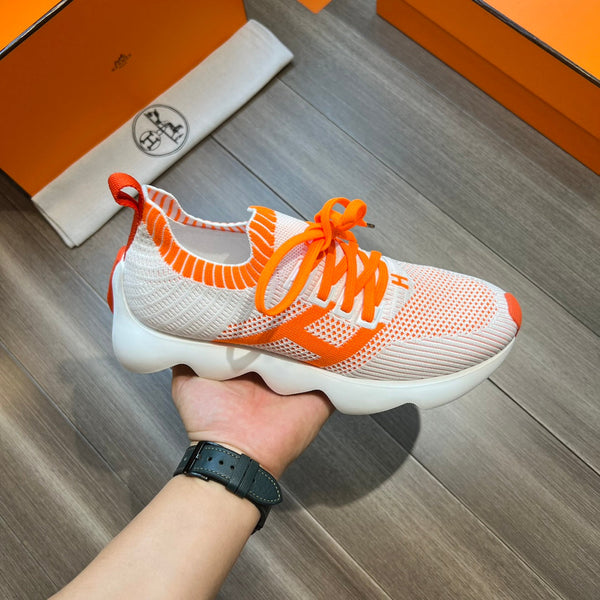 SNEAKER SLIP-ON HM FLEX IN TESSUTO INTRECCIATO BIANCO E ARANCIONE