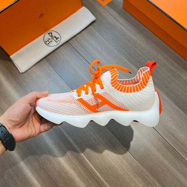 SNEAKER SLIP-ON HM FLEX IN TESSUTO INTRECCIATO BIANCO E ARANCIONE