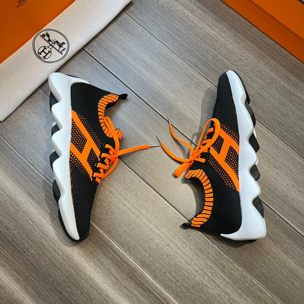 HM FLEX SLIP-ON SNEAKER BLACK AND ORANGE WOVEN FABRIC