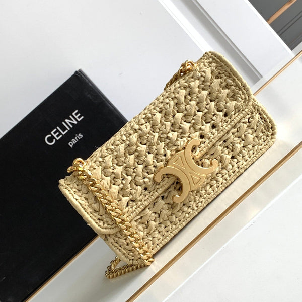CL Triomphe 20cm Light Beige Raffia Gold Hardware