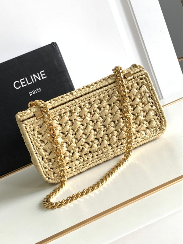 CL Triomphe 20cm Light Beige Raffia Gold Hardware