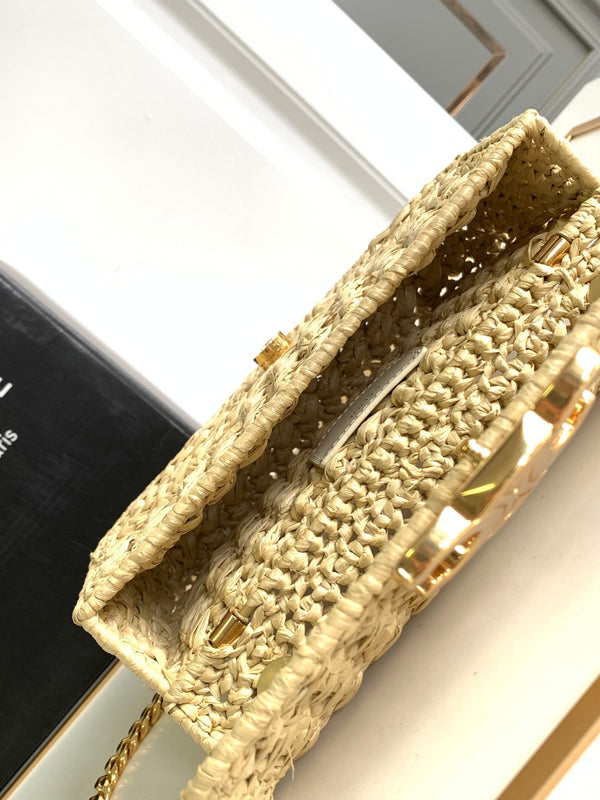 CL Triomphe 20cm Light Beige Raffia Gold Hardware