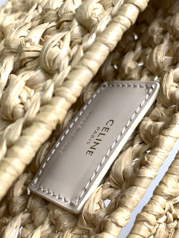 CL Triomphe 20cm Light Beige Raffia Gold Hardware