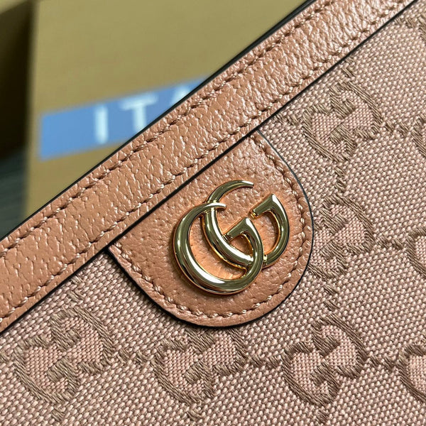 BORSA OPHIDIA GG 27 IN TELA ROSA CHIARO E PELLE DI VITELLO
