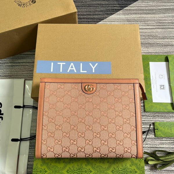 BORSA OPHIDIA GG 27 IN TELA ROSA CHIARO E PELLE DI VITELLO