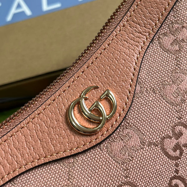 BORSA A MANO OPHIDIA GG SMALL 25 IN TELA ROSA CHIARO E PELLE DI VITELLO