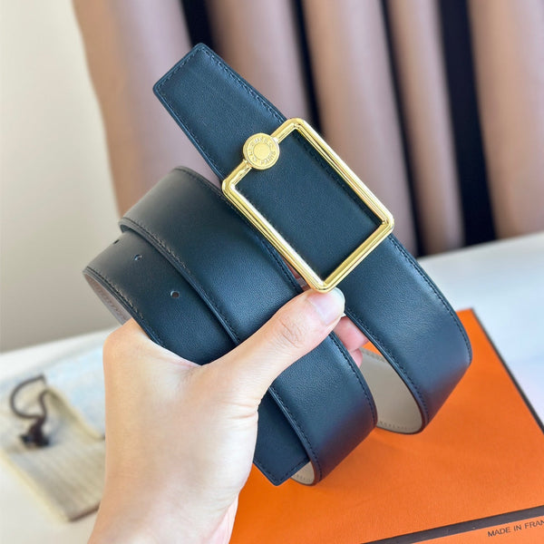 FIBBIA PER CINTURA TUBE H E CINTURINO REVERSIBILE IN PELLE MARRONE KAKI E NERA 38 MM FERRAMENTA ORO