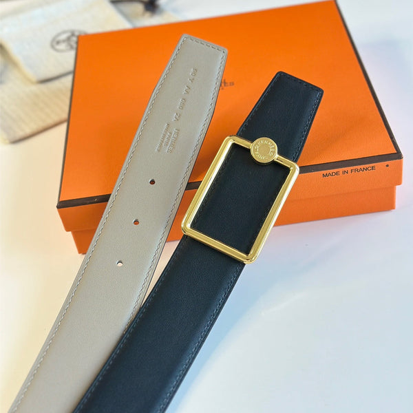 FIBBIA PER CINTURA TUBE H E CINTURINO REVERSIBILE IN PELLE MARRONE KAKI E NERA 38 MM FERRAMENTA ORO