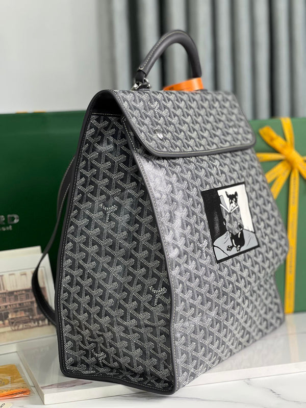 ZAINO SAINT LÉGER 35 IN TELA GOYARDINE NERA E PELLE DI VITELLO CON PATCH CARTONI ANIMATI