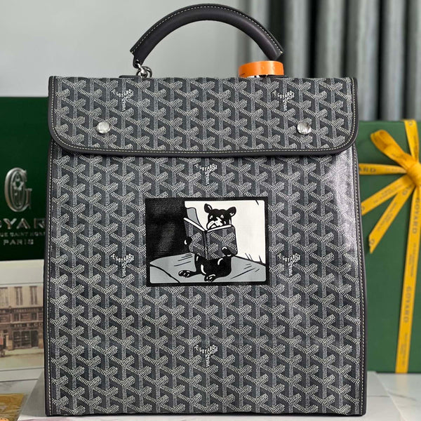 ZAINO SAINT LÉGER 35 IN TELA GOYARDINE NERA E PELLE DI VITELLO CON PATCH CARTONI ANIMATI