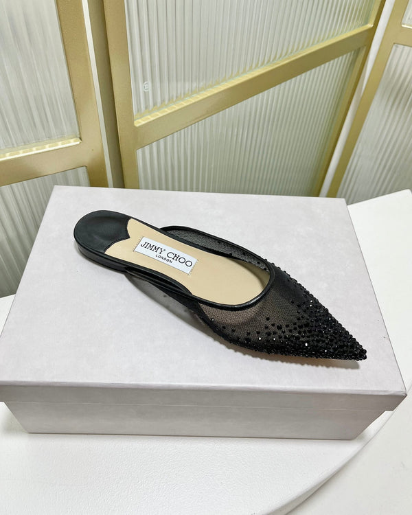 Jimmy Mule In Black Mesh Fabric With Swarovski Crystal 597874