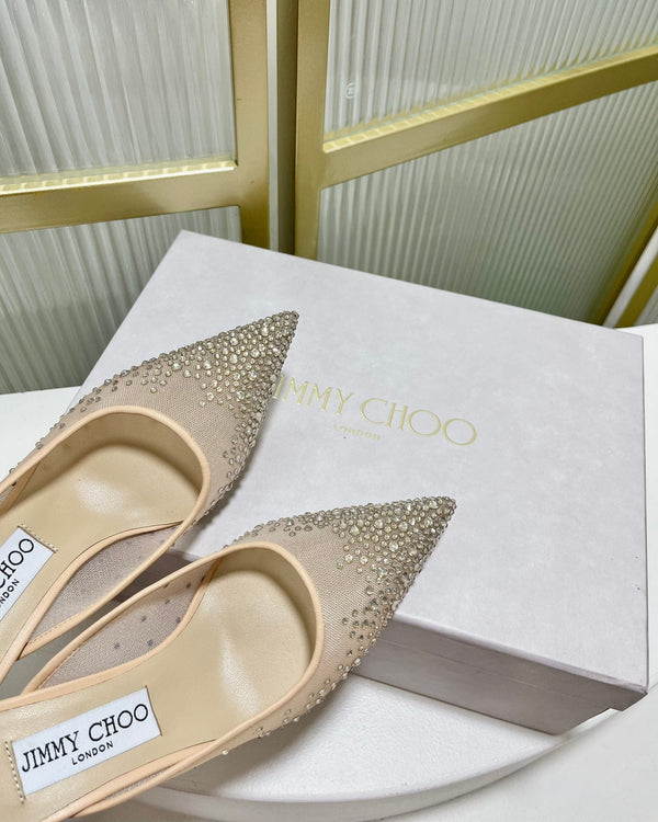 Jimmy Mule 65mm in tessuto a rete beige con cristalli Swarovski 597880