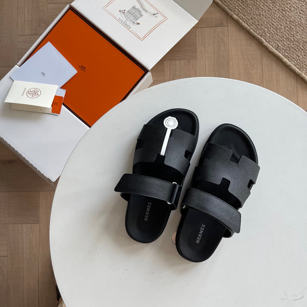 HM Men's Chypre Slide Nero Pelle di vitello 538596