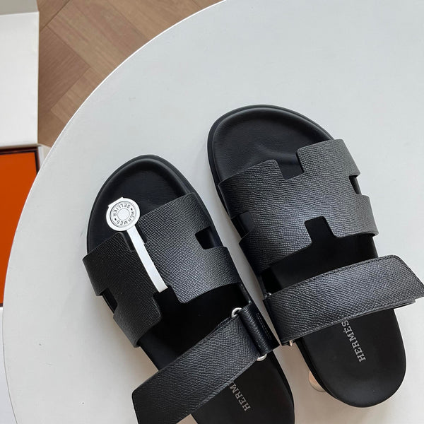 HM Men's Chypre Slide Nero Pelle di vitello 538596