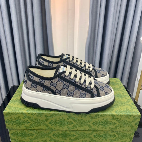 SNEAKER GG FLATFORM IN TELA PIOMBO