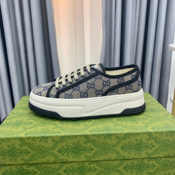 SNEAKER GG FLATFORM IN TELA PIOMBO