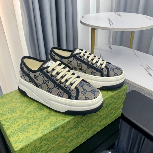 SNEAKER GG FLATFORM IN TELA PIOMBO
