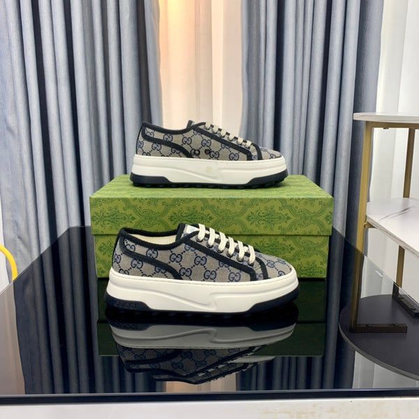 SNEAKER GG FLATFORM IN TELA PIOMBO