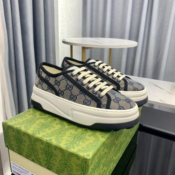 SNEAKER GG FLATFORM IN TELA PIOMBO