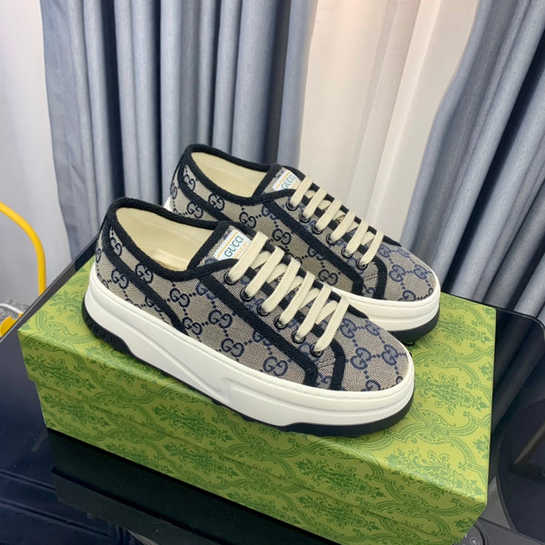 SNEAKER GG FLATFORM IN TELA PIOMBO