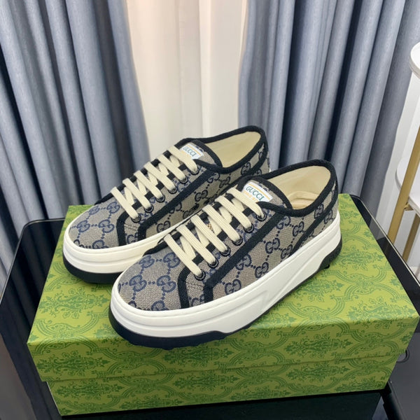 SNEAKER GG FLATFORM IN TELA PIOMBO