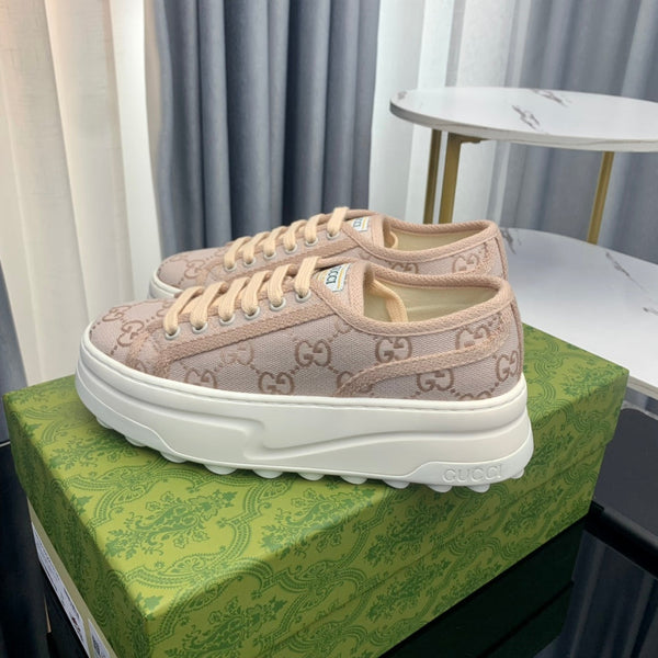 SNEAKER FLATFORM GG IN TELA ROSA PASTELLO