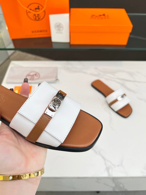 Sandalo Giulia in pelle di vitello bianca e marrone