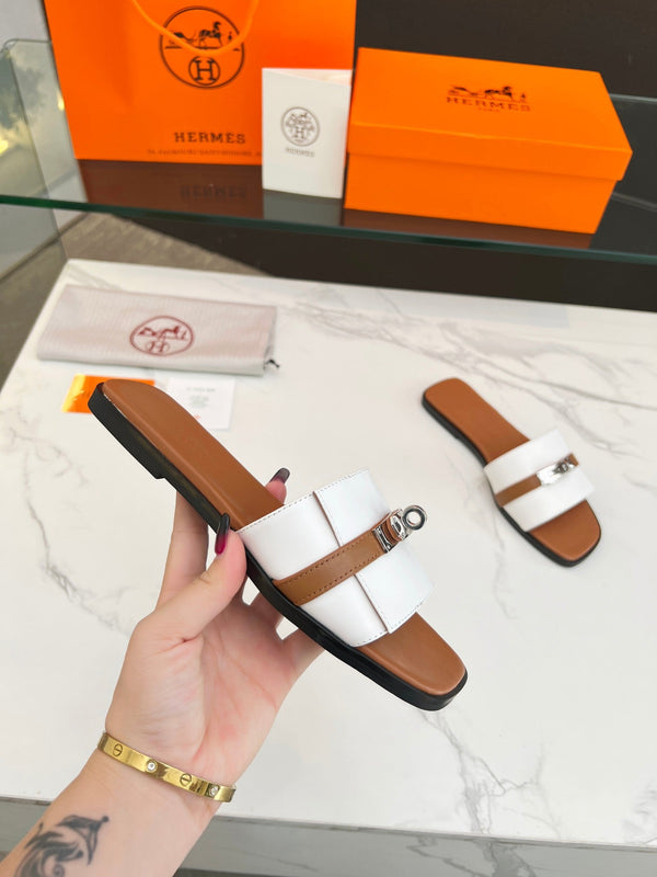 Sandalo Giulia in pelle di vitello bianca e marrone