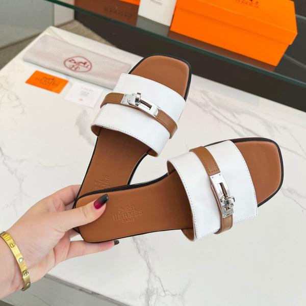 Sandalo Giulia in pelle di vitello bianca e marrone