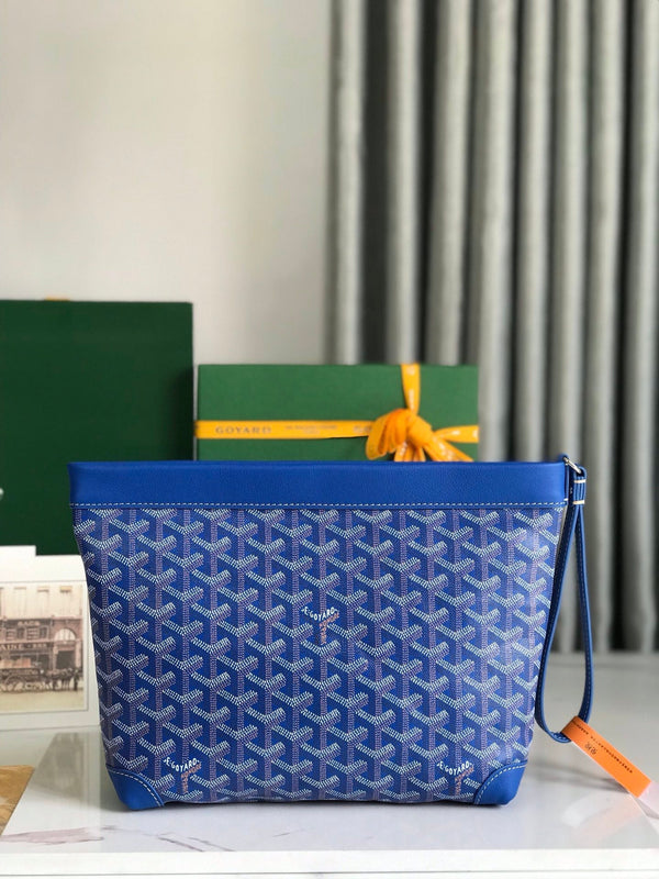 CONTI POUCH 24 IN PELLE DI AGNELLO BLU ZAFFIRO E TELA GOYARDINE