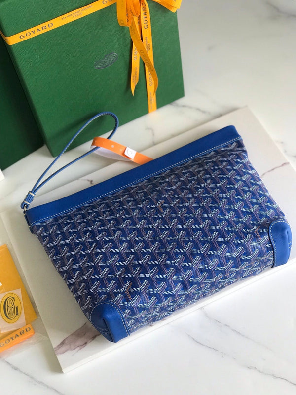CONTI POUCH 24 IN PELLE DI AGNELLO BLU ZAFFIRO E TELA GOYARDINE