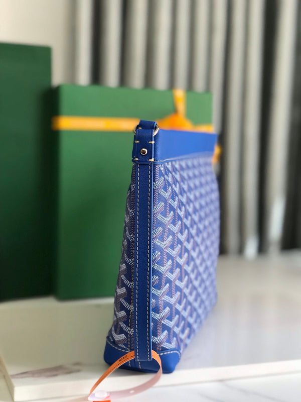 CONTI POUCH 24 IN PELLE DI AGNELLO BLU ZAFFIRO E TELA GOYARDINE
