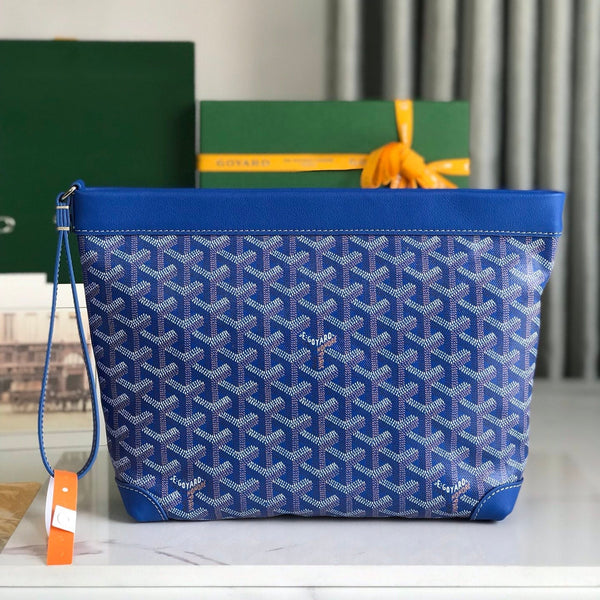 CONTI POUCH 24 IN PELLE DI AGNELLO BLU ZAFFIRO E TELA GOYARDINE