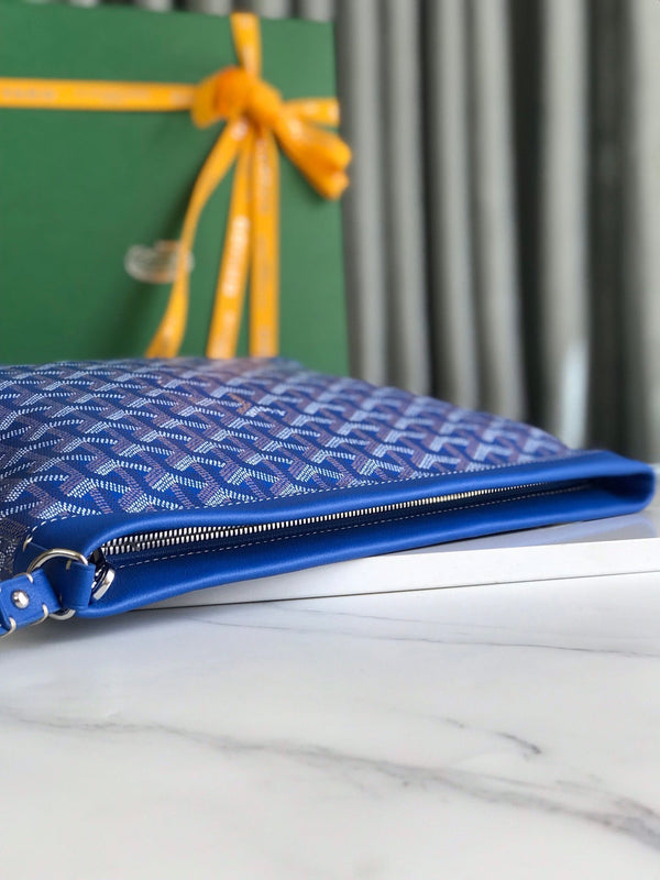 CONTI POUCH 24 IN PELLE DI AGNELLO BLU ZAFFIRO E TELA GOYARDINE