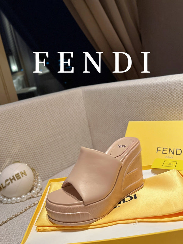 FENDI BAGUETTE WEDGE PLATFORM  85MM IN ALMOND BEIGE CALFSKIN